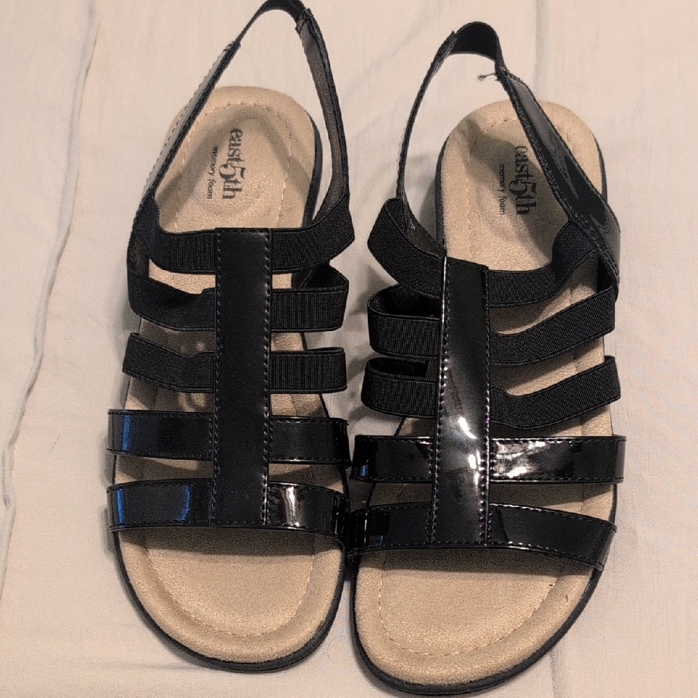 Easy Street Shiny Black Strappy Sandals